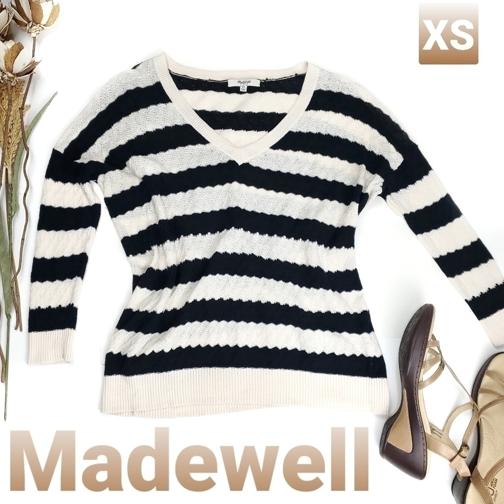 Madewell Black Cream Stripe Cotton Knit Top XS